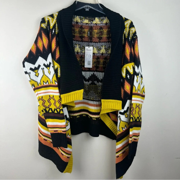 Baciano Open Knit Geometric Waterfall Cardigan Boho Southwestern Fair Isle Retro - Picture 4 of 12